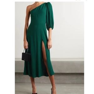 reformation emerald green one shoulder dress